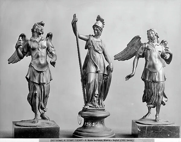 Angels (inv. 376 B and inv. 375 B), Minerva (from Giambologna, inv. 420 B), small bronzes, Florentine school of the 17th century, Museo Nazionale del Bargello