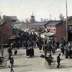 Busy street scene, Asakusa, Tokyo, Japan, circa 1880s