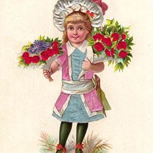 Girl with flowers on a fabric birthday card