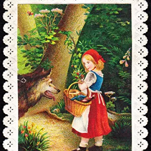 Little Red Riding Hood and wolf on a Christmas card