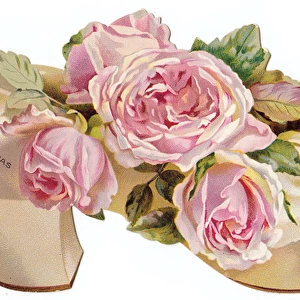 Pink roses in a shoe-shaped Christmas card