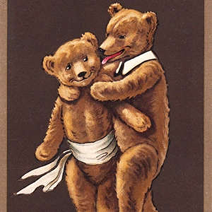 Teddy bear couple on a Christmas postcard