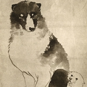Watanabe Nangaku print - Dog and Puppy