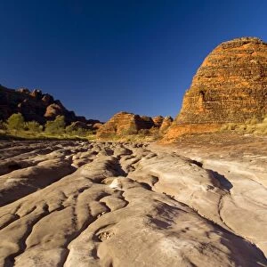 Domes and Piccaninny creek - famous, banded sandstone domes and dried-up riverbed of Piccaninny Creek - Bungle Bungle National Park, Purnululu National Park, Western Australia, Australia