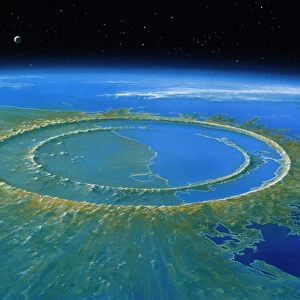 Artwork showing Chicxulub impact crater, Yucatan