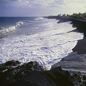 Black sand beach from lava fragments