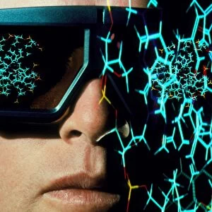 Stereo glasses to view 3-D shape of molecule