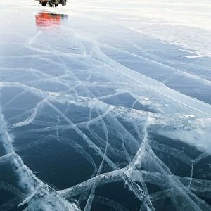 Truck on frozen Lake Baikal