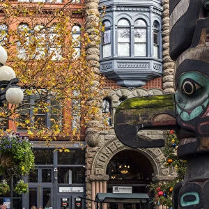 Totem pole in Pioneer Square, Seattle, Washington, USA