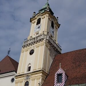Slovakia, Bratislava. Historic downtown Main Square, 15th century Town Hall (aka