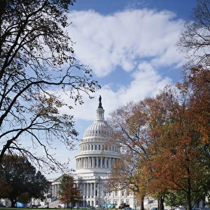 USA, Washington DC, View of Capitol Building with autumn trees