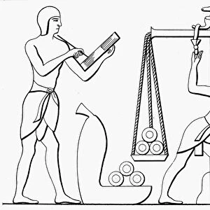 ANCIENT EGYPT: SCALE. Egyptian balance as depicted in a wall painting, c2000 B. C