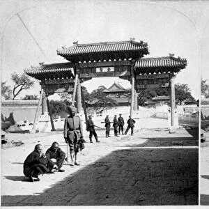 CHINA: BOXER REBELLION. Indian soldiers and two Chinese men at the Forbidden City