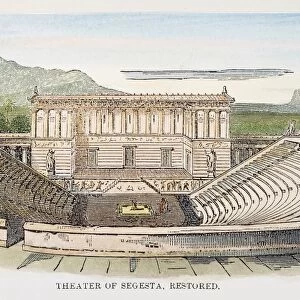 GREEK THEATRE: ENGRAVING. The ancient Greek theatre of Segesta. Engraving, 19th century