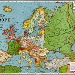 MAP: EUROPE, 1920. Bacons Standard Map of Europe. Lithograph, 1920