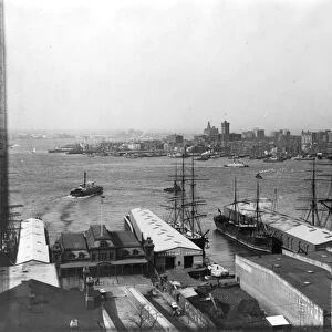 NEW YORK: SKYLINE, 1900. Panorama of New York harbor from the Brooklyn waterfront: photograph