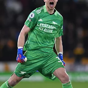 Arsenal's Aaron Ramsdale: Celebrating Victory over Wolverhampton Wanderers in the Premier League