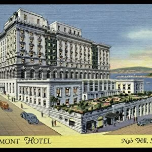 Fairmont Hotel on Nob Hill. ca. 1937, San Francisco, California, USA, FAIRMONT HOTEL. Atop Nob Hill. Overlooking San Francisco, The Bay Bridges, and The Great Golden Gate International Exposition of 1939
