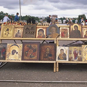 Russia, Moscow, replica icons on sale at the Trinity Monastery of St Sergius