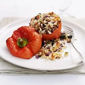 Turkish stuffed peppers on plate, with fork