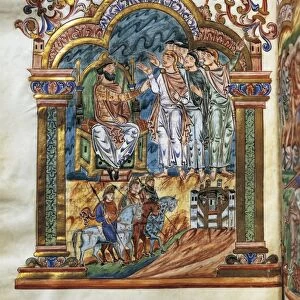 United Kingdom, England, The King and his councillor, miniature from the Sacramentarium of Robert de Jumieges, circa 1050