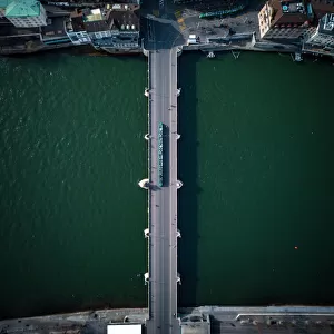 Aerial view, Tram crossing Middle Bridge Basel