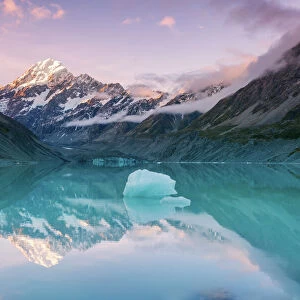 Mt Cook at sunset reflected in lake, New Zealand