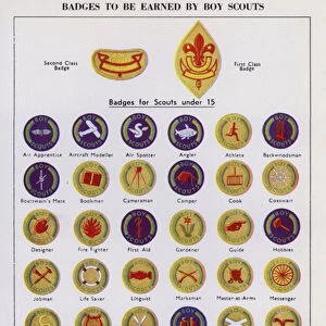 Badges to be earned by Boy Scouts (colour litho)