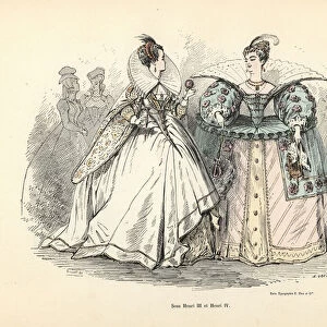 Caricature of womens costumes in the era of King Henry III and IV, 1850 (engraving)