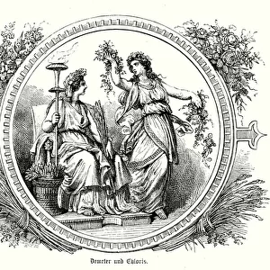 Demeter, Ancient Greek goddess of the harvest and agriculture, and the nymph Chloris (engraving)
