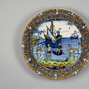 Dish with the Departure of Ceyx, c. 1500 (tin-glazed earthenware)