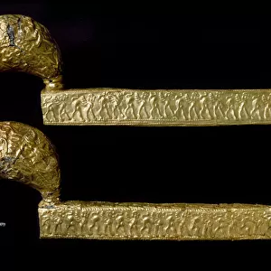 Etruscan art: fibula (pins) in gold. 630 BC. From the grave of the Lictor (Littore