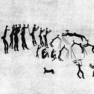 Facsimile of a neolithic wall painting (b / w photo)