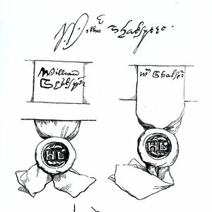 Facsimiles of William Shakespeares signature and seals (print)