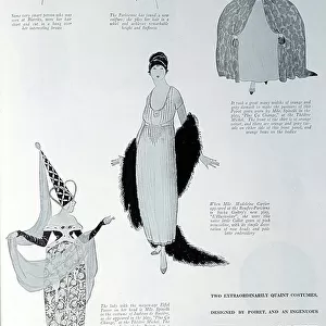 Fashion: styles of dresses designed by Paul Poiret (1879-1944) and hairstyles. 20th century Paris, decorative arts