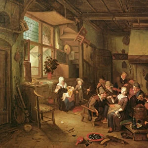 Interior with peasants drinking (oil on canvas)