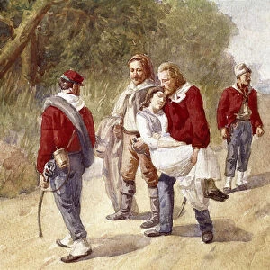 The Italian patriot Giuseppe Garibaldi transports his wife Anita suffering from tiphoid to Ravenna in 1849 (Watercolour)