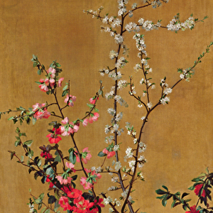Japanese Cherry Tree and Hawthorn Branches (oil on canvas) (see 215286 for pair)