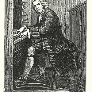 Johann Sebastian Bach, German composer playing the organ (engraving)