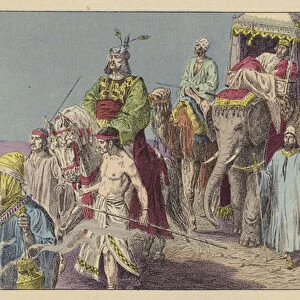 The Three Kings guided by the star (colour litho)