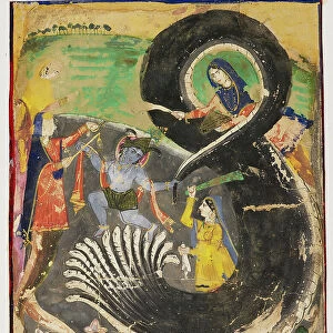 Krishna and the naga Kaliya, 19th century (gouache on paper)