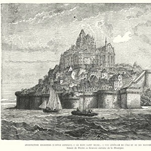 Mont St Michel, Normandy, France, in the 12th Century (engraving)