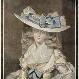 Portrait of Mrs. Benwell, engraved by W Ward (coloured engraving)