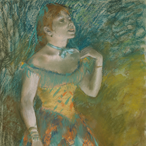 The Singer in Green, c. 1884 (pastel on light blue laid paper)