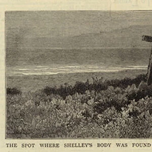 The Spot where Shelleys Body was found by Byron and Trelawny on the Beach near Spezzia, Italy, July 1822 (engraving)