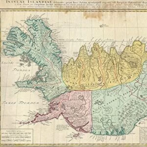 1761, Homann Heirs Map of Iceland Insulae Islandiae, topography, cartography, geography