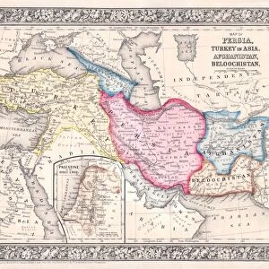 1864, Mitchell Map of Persia, Turkey and Afghanistan, Iran, Iraq, topography, cartography