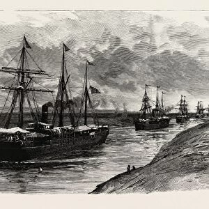 The Block in the Suez Canal: Procession of Steamers after the Renewal of Traffic