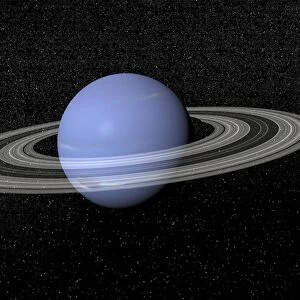 Neptune and its rings against a starry background