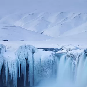 Godafoss in winter, Bardardalur district of North-Central Iceland, March 2016